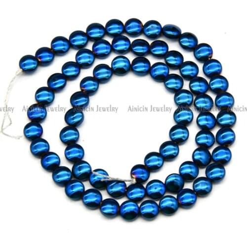 High Polish 6mm Round Coin Cross Hole Strand Loose Beads Blue Coffee Green Plating Hematite Beads For Bracelet Earring Making