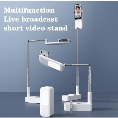 Portable Phone Holder Stand With Wireless Dimmable LED Selfie Fill Light Lamp For Live Video Fill Light Retractable Phone Stand