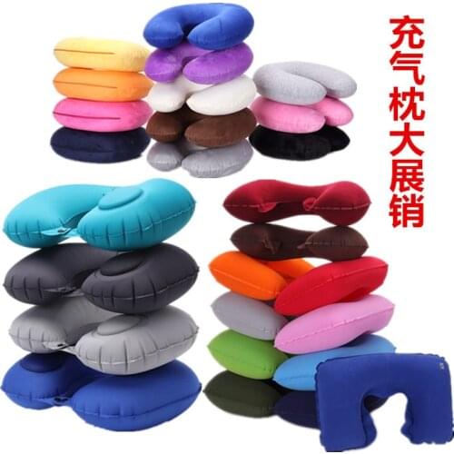 PVC flocked plush cloth cover TPU automatic inflatable pillow outdoor travel pillow U-shaped U-shaped pillow
