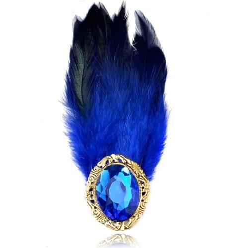 Luxury Crystal Rhinestone Feather Boutonniere Men Womens Hat Suit Accessories Brooch Pin Wedding Decor Gift For Him