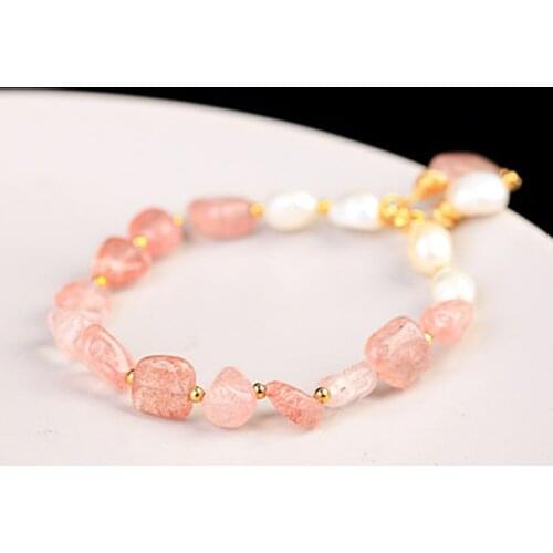 Pink Crystal Stone Bracelet Irregular Beads Stretch Elastic Rope Bracelets Freshwater Pearl Agjustable Bangles For Women Jewelry