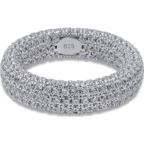 S925 Sterling Silver AAA Cubic Zirconia Ring for Women Men Hip Hop Bling Iced Out Round Finger Rings Male Rapper Jewelry