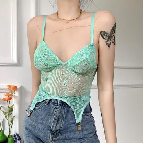 Sexy Lace Embroidery Tank Top Women Fashion Mesh See Through Sleeveless Slim Solid Color Cropped Top
