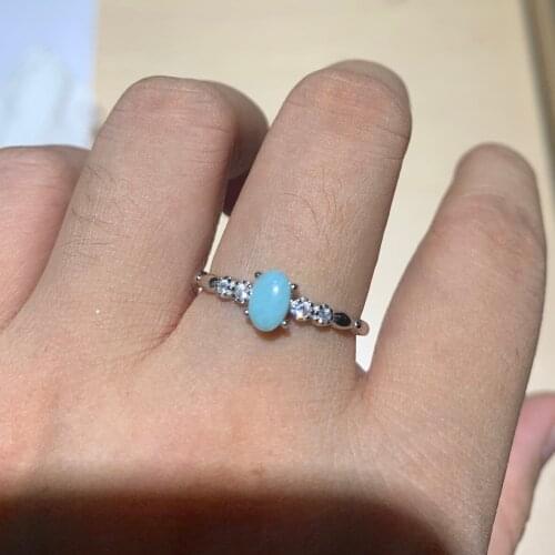 Silver Adjustable Ring Natural Larimar Engagement Wedding Ring For Women