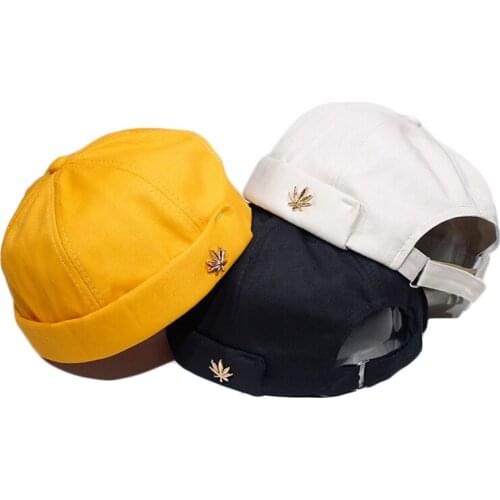 Men Women Skullcap Sailor Cap Leaf Rivet Embroidery Warm Rolled Cuff Bucket Cap Brimless Hat Solid Color Adjustable Cotton Hats