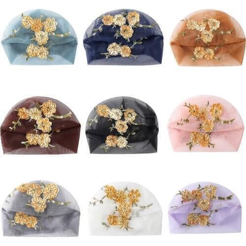 Thin Lace Summer Turban Muslim Hats Solid Caps elegant lady Turbantes Bonnet Arab Wrap Head Femme Musulman Flower Inner Cap New