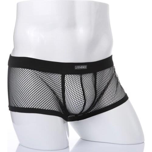 Sexy Mens Boxers Shorts Low Rise Man Sex Underwear Lingerie Trunk Transparent Mesh See Through Erotic Underpants Black White