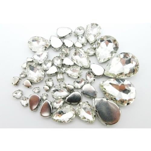 Mix water drop shape 7 sizes silver claw setting clear crystal strass sew on rhinestone beads clothes shoes bags diy decoration