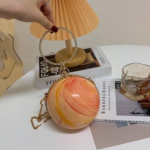Brand Womens Shoulder Bag Diamond Ring Handbag Chain Crossbody Bag Round Acrylic Bag Fashion Spherical Dinner Bag Female Purse