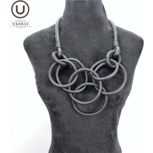 UKEBAY New Pendant Necklace Handmade Circle Bohemia Style Sweater Necklaces Women Rubber Jewelry Party Clothes Accessories Punk