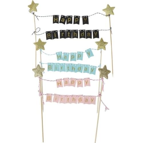 Cupcake Toppers Flag Banner Happy Birthday Cake Topper 1st Birthday Cake Decoration Baby Shower Boy Girl Wedding Party