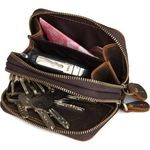 Vintage Man Short Wallet Cow Leather Credit Card Holder Male Key Purse Key Case Zipper Coin Purse Man Chnage Purse Key Wallet