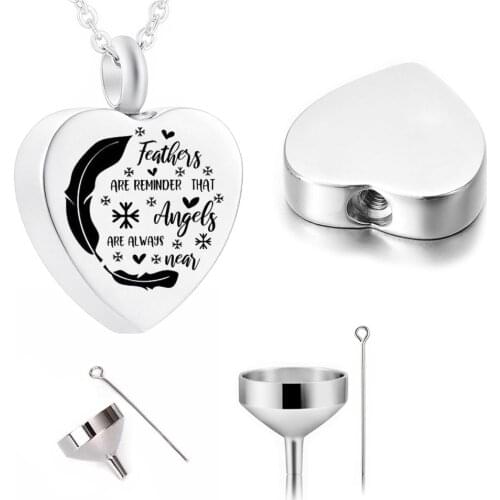 Cremation Jewelry Stainless Steel Urn With Heart-Shaped Feather Pendant To Commemorate The Deceased Relative/Pet