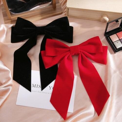 1PC Velvet Bowknot Hair Clips Hand Tie Large Pigtail Bows Hairpin For Women Girls Satin Temperament Elegant Accessoires