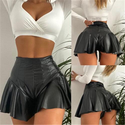 Kayotuas Women Shorts Skirts Sexy PU Lether High Waist Soild Color Clubwear Summer Fashion A-Line Mini Office Ladies Streetwear