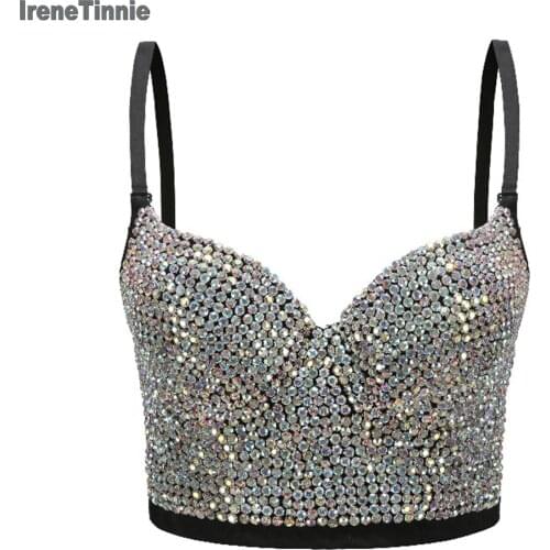 Irene Tinnie Hand-made Pearls Jewel Diamond Bralet Womens Bustier Bra Wedding Party Corset Cropped Top Vest Plus Size