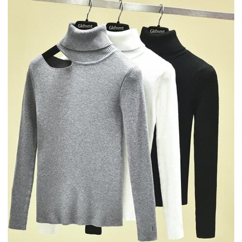 Sweater Turtleneck Off Shoulder Knitted Pullovers Sexy Sweater for Women Long Sleeve Female Jumper Black White Gray Clothing