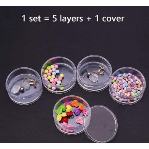 1 Set 5 Layer Cylinder Stackable Bead Containers Plastic Round Clear Storage Jar Box for Beads Buttons Crafts Small Item