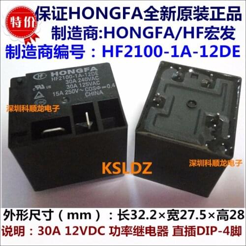 100%Original New HONGFA HF HF2100-1A-12DE 12VDC HF2100-1A-24DE HF2100-1A-24DEF 24VDC 30A 4PINS Power Relay