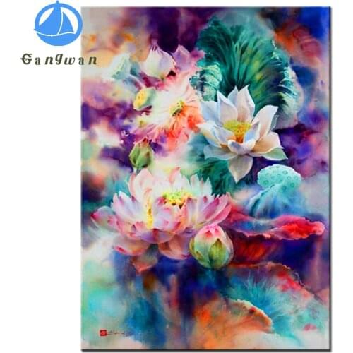 Diamond Painting watercolor lotus Cross Stitch DIY Diamond Mosaic Picture Of Rhinestone 5D Embroidery crystal Beaded Handicraft