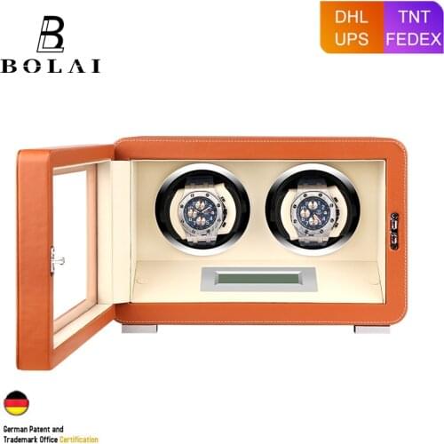 Watch Winder 2 Automatic Watches Storage Box Luxury High Gloss Wood Leather Mabuchi Motor LCD Touch Screen and Remote Control