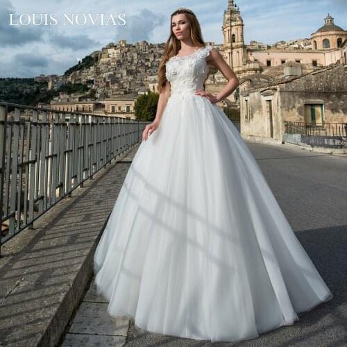 Louis Novias Ball Gown Wedding Dress Sleeveless Wedding Frocks White Lvory Beading Floral Print Princess Wedding Dress