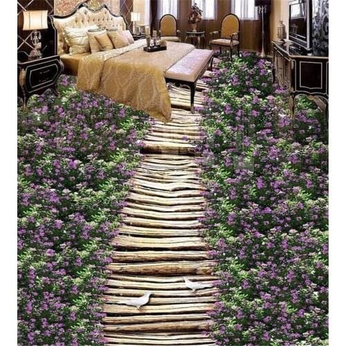 Beibehang custom flooring high-definition purple flower board road waterproof bathroom living room PVC wallpaper decoration