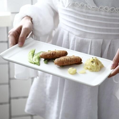 Pure white large book plate tableware ceramic flat long plate western-style cake snack tray sushi plate hotel display plate