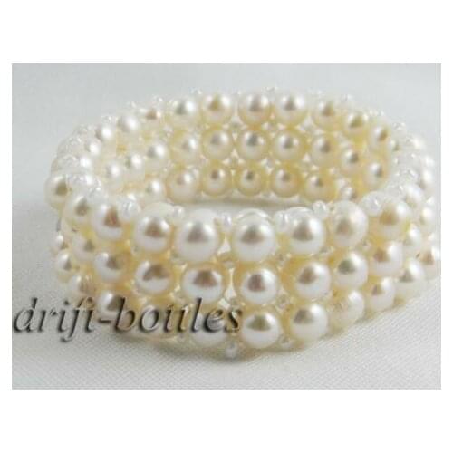 Handmade 6mm White Round Freshwater Pearl Stretch Bracelets