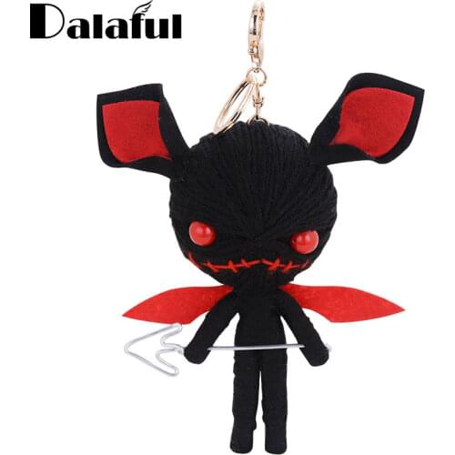 Dalaful Hand-made Woven Key Chains Rings Holder Knitting Doll Demons Monsters Evil Bag Pendant Keyrings KeyChains K285