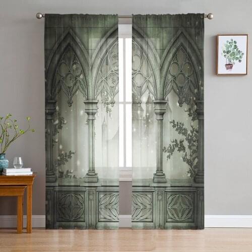 Flowers Walls Windows Leaves Building Modern Tulle Curtains for Living Room Bedroom Home Kitchen Window Sheer Curtains