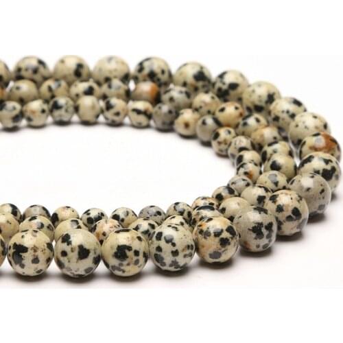 Dalmatine Jaspers Natural Stone in Bulk Loose Round Black Dots Spots Dalmatian Jaspers Beads for Jewelry Making 4/6/8/10/12mm