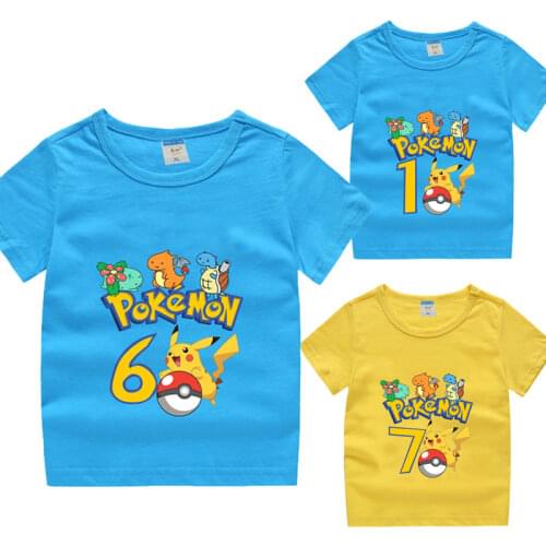 Pokemon Child Number T Shirt Kids Pikachu Ash Ketchum Cotton Shirt Infant Birthday Tees Summer Baby Clothes Cartoon Printed Tops