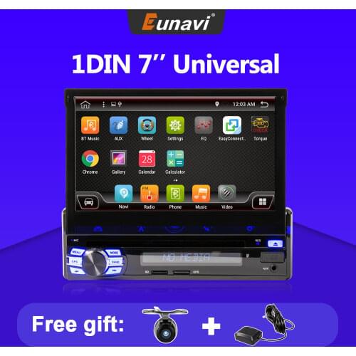 Eunavi Single 1 Din 7" Android 9 Car DVD Radio CD Player GPS Stereo 1din Universal 1024*600 Hd Headunit navigation subwoofer