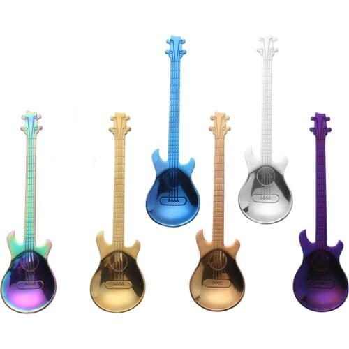 Guitar Coffee Spoon Creative Stainless Steel Dessert Ice Cream Spoon Dessert Tea Coffee Spoon Kitchen Flatware Drinking Tools