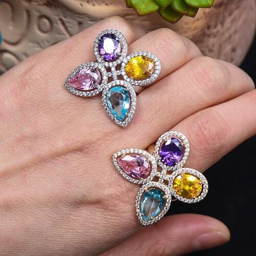 GODKI 2021 Christmas Multicolor Statement Rings for Women Cubic Zircon Finger Rings Beads Charm Ring Bohemian Beach Jewelry 2019