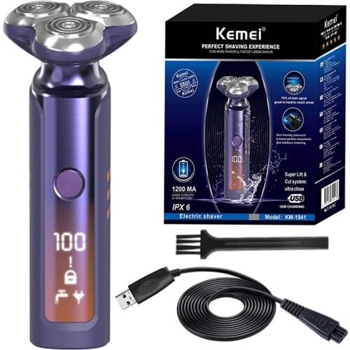 Kemei 1941 Pro wet dry 3D floating electric shaver for men beard electric razor facial shaving machine rechargeable LCD display