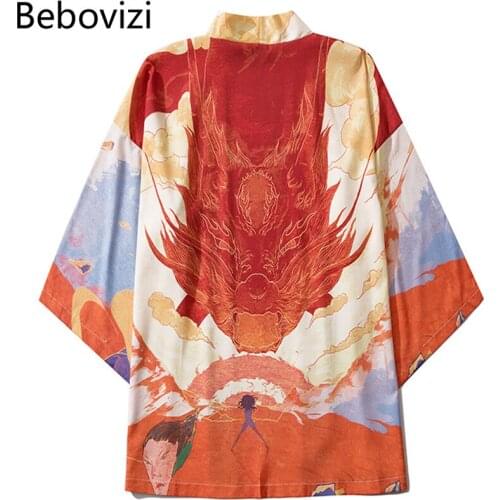 Men Haori Yukata Fire Dragon Shirt Women Japanese Style Kimono Cardigan Samurai Kimonos Karate Streetwear Traditional Jacket
