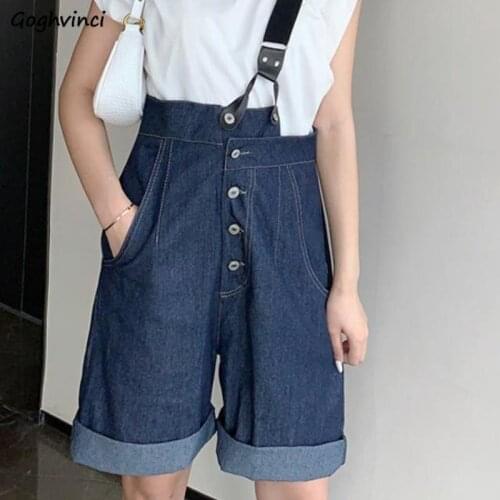 Rompers Women Retro Popular Western Style Simple Slim Womens High Waist Pockets Strap Minority Casual Loose Denim Chic Hot-sale