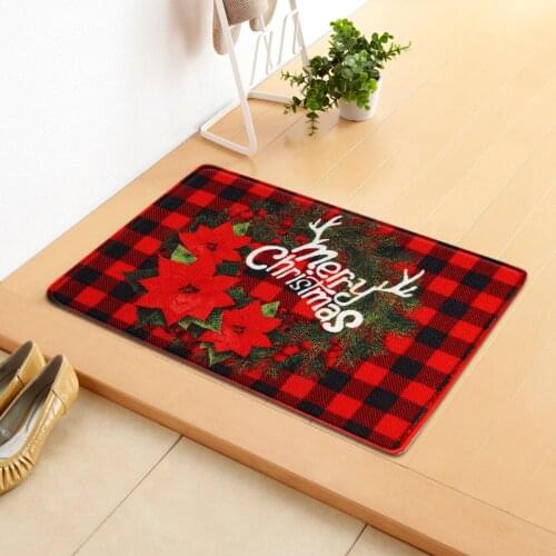 Merry Christmas Area Rug Flannel Christmas Tree Santa Printed Non-slip Floor Mat Xmas Party Home Carpet New Year Welcome Doormat