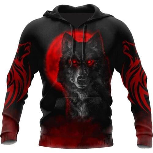 Fashion autumn hoodie beautiful red moon wolf 3D full-body print mens zipper hoodie unisex casual street sweatshirt
