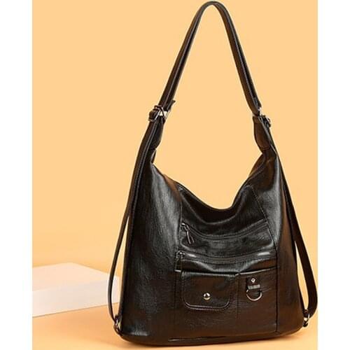 Fashion Crossbody Bag For Ladies Soft PU Leather Handbags Multi Pockets Shoulder Bag Ladies Solid Bucket Bag