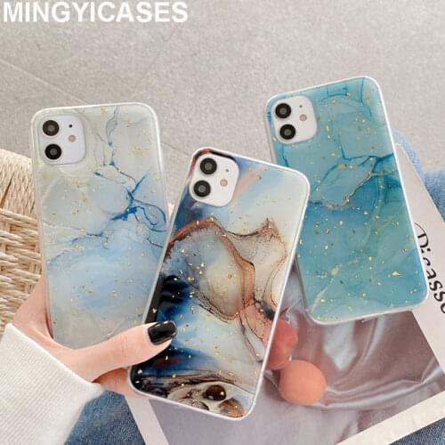 Fashion Marble Epoxy Fundas for Iphone 11 Case Glitter Foil Cover for Iphone Xr Xs Max 7 8 Plus X SE 2020 Shockproof Case Coque