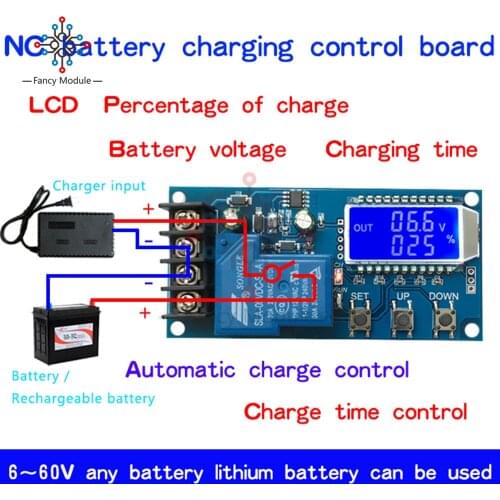 XY-L30A NC Battery Charging Control Module Digital Full Power Off Overcharge Protection Switch 6-60 V with LCD Display