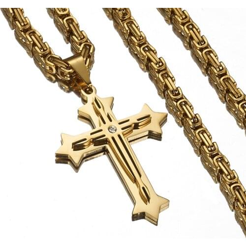 Religious Jesus Cross Pendant necklace Men Stainless Steel Charms Gold Tone Men Jewelry Popular Sell 22"24"28"