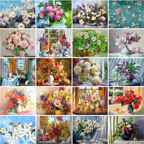 AZQSD Paints By Numbers Flowers Home Decoration Oil Painting By Numbers On Canvas Full Set DIY 50x40cm Handmade Gift