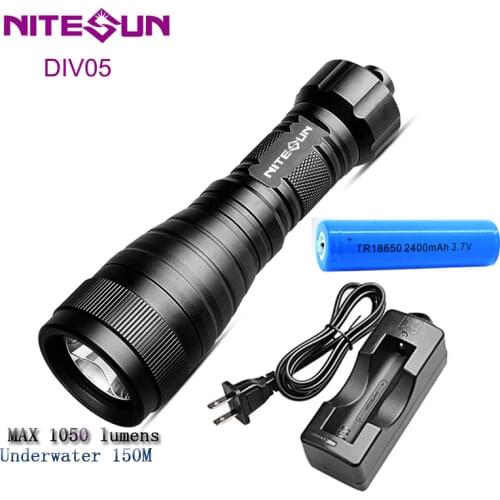 NITESUN DIV05 handheld Diving Flashlight CREE XM-L2(U4) LED Max 1050 lumens underwater 150m Diving Light With battery charger