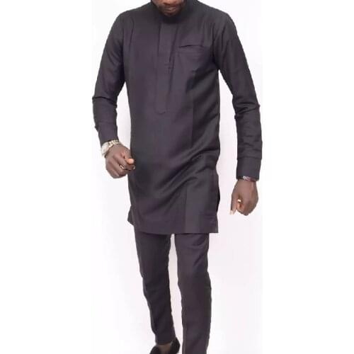 New Fashion Solid Black Shirt+Pant Sets Men Groom Suits Male African Wedding Outfits Customized