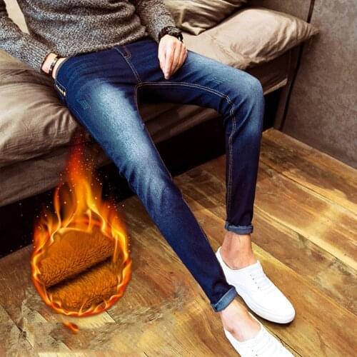 New arrival 2020 autumn winter Casual thicken thermal Fleece mens add wool Denim teenagers pencil pants hot mens jeans