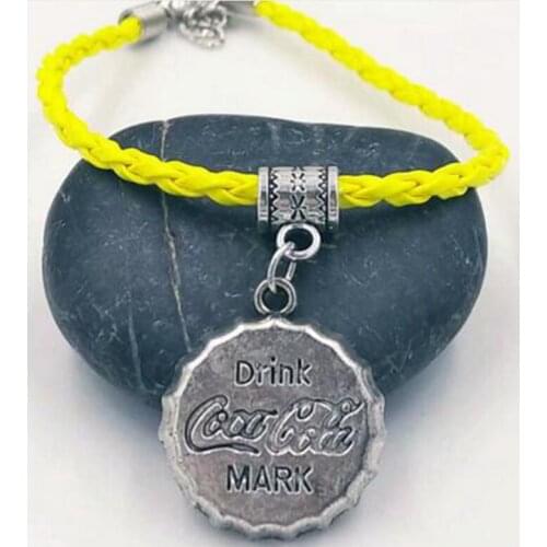 New Vintage Coke Capsule Beer Wine Glass Knife Fork Spoon Bracelet Charm Mixed Summer style Leather Cord Bracelet protection